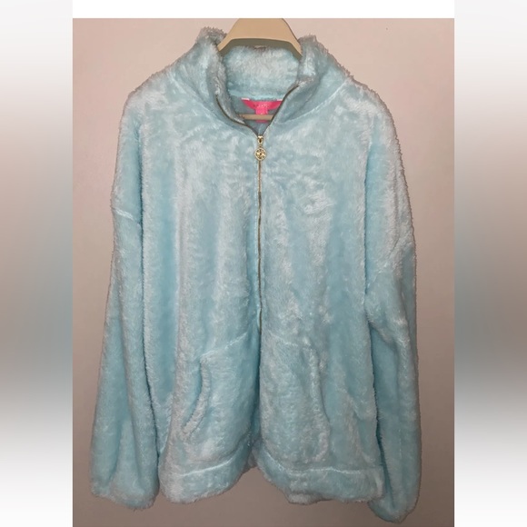 🌟SOLD🌟NEW! LILLY PULITZER Barkley Sherpa Zip-Up Jacket Seasalt Blue Size XL - Picture 4 of 5